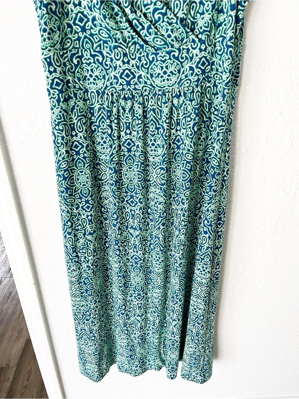 Chaps Maxi Dress Women's XL Blue Green Geometric Jersey Knit Resortwear HEMMED - Picture 4 of 7